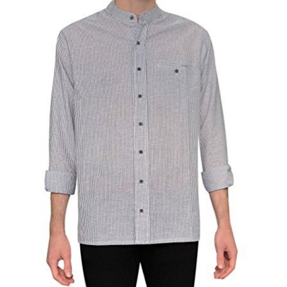 Lee Valley Men's Irish Collarless Grandad Shirt - XL, Blue & White Stripe - Picture 2 of 8